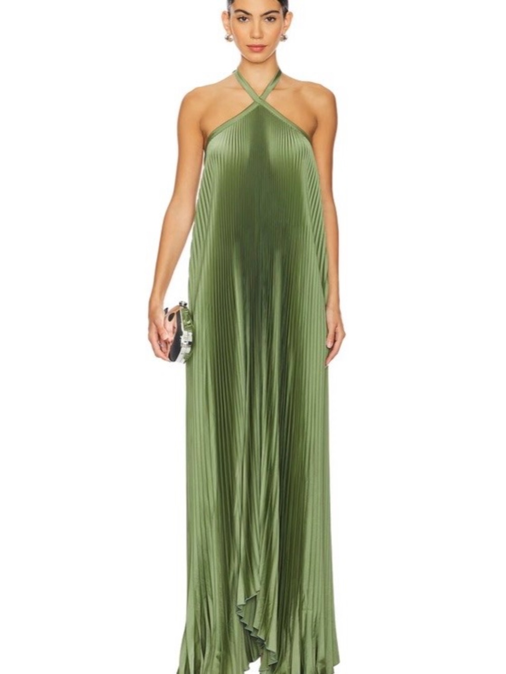 L’Idee Deesse Pleated Maxi Gown - Moss - New With Tags